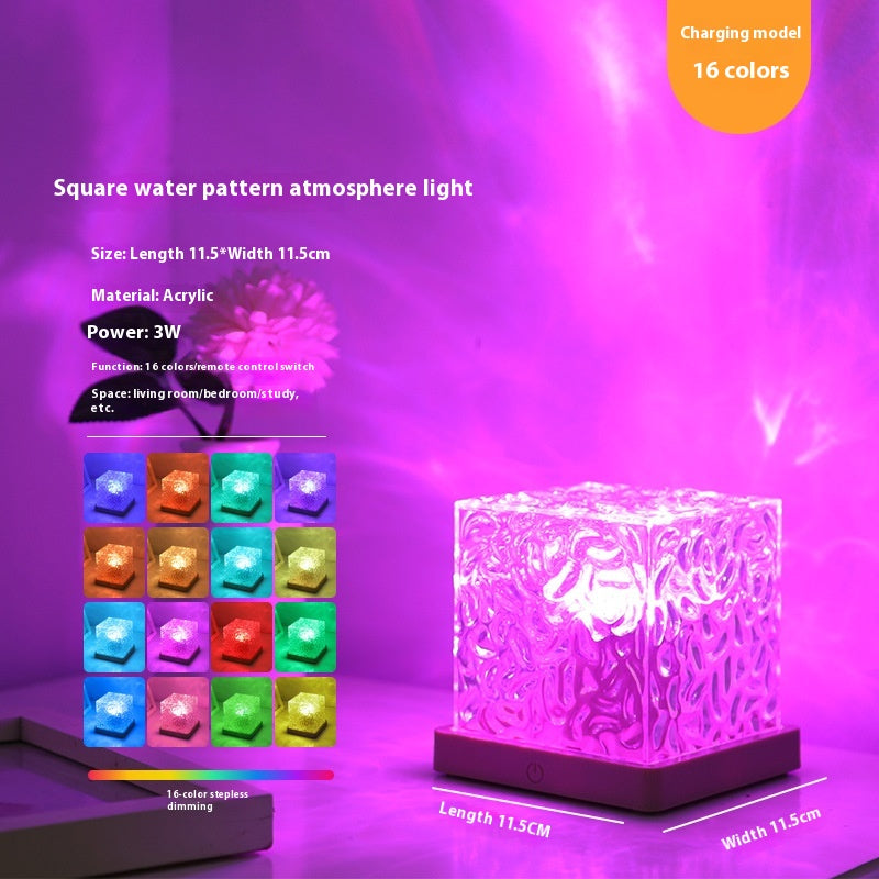 LED Water Ripple Ambient Night Light, 16 Color Gifts USB Rotating Projection Crystal