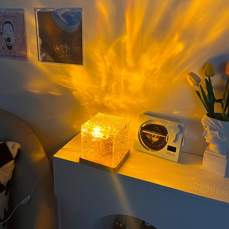 LED Water Ripple Ambient Night Light, 16 Color Gifts USB Rotating Projection Crystal