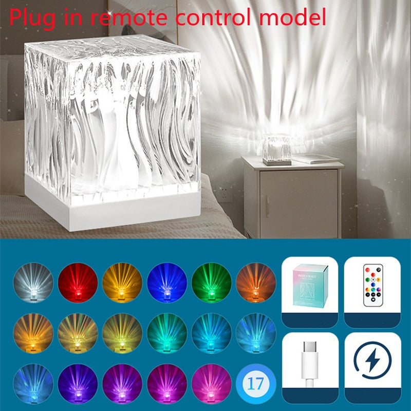 LED Water Ripple Ambient Night Light, 16 Color Gifts USB Rotating Projection Crystal